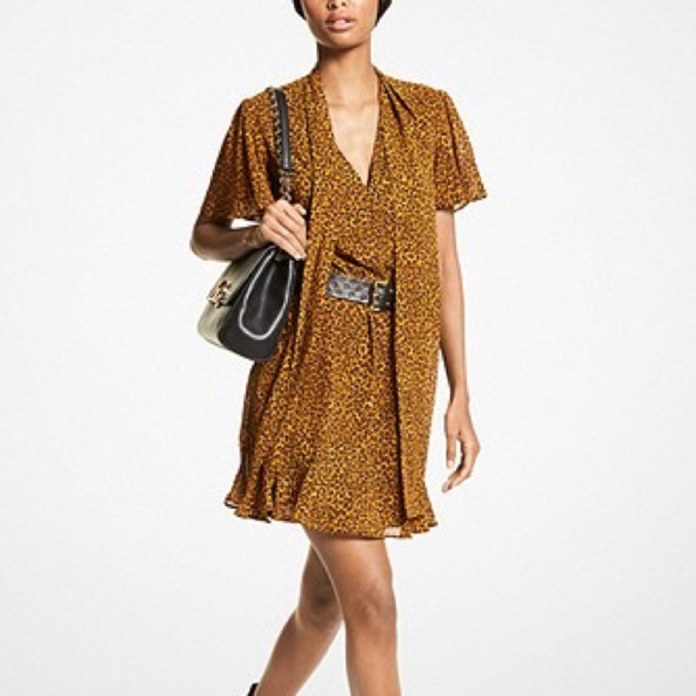 New Michael kors Leopard Print Georgette Dress small